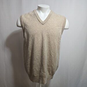 VTG LL Bean Sweater Vest Mens Size Large Tall LT Beige 100% Lambswool Scotland